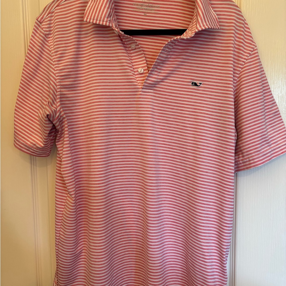 Vineyard Vines Pink and White Striped Polo Shirt